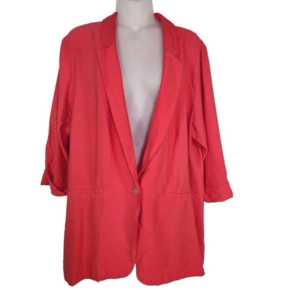 Maurice's Blazer Women Size XL Textured One Button 3/4 Cuffed Sleeve Faux Pocket - Picture 1 of 11